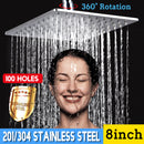 8 Inch Shower Head Large Waterfall 360 Rotation Square Head 201/304 Stainless Steel