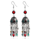 Ethnic Silver Earring Tibetan Statement Rhinestones Tassels Vintage Chandelier Ear Drop For Women