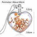Sweet Natural Dried Flower Inside Necklace Crystal Heart Pendant for Women Best Gift