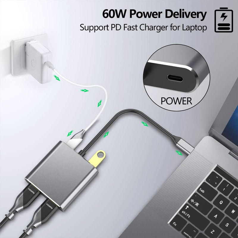 Bakeey USB-C Type-C DisplayPort Adapter Converter With Dual 4K HD Display Ports + 1 * USB 3.0 + 1 * 60W PD Charging Port For Smart Phone Tablet iPad Pro 2018 Laptop MacBook