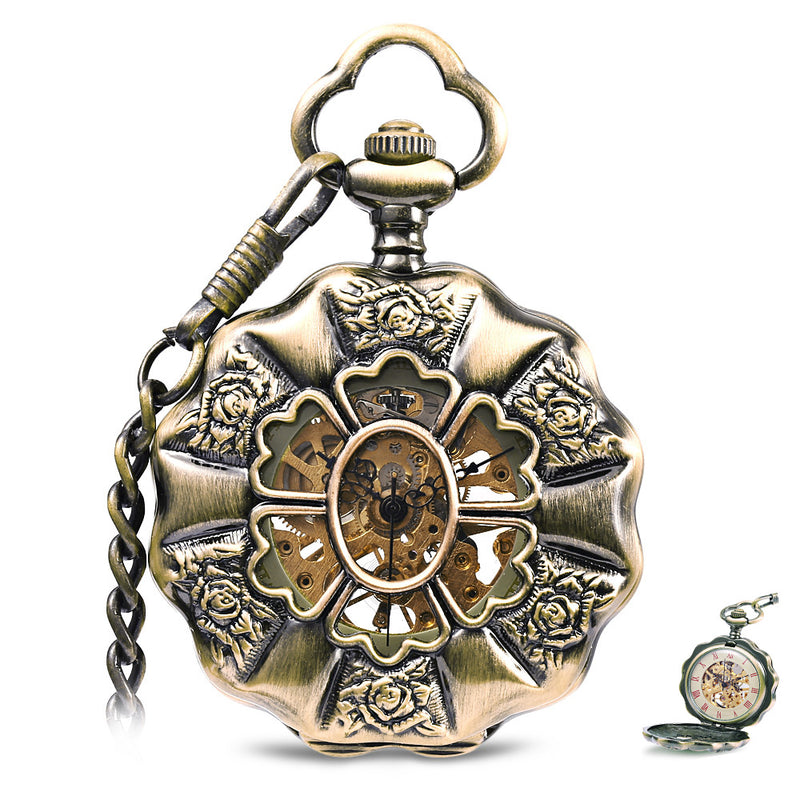 JIJIA JX013 Six Petals Hollow Alloy Chic Mechanical Pocket Watch