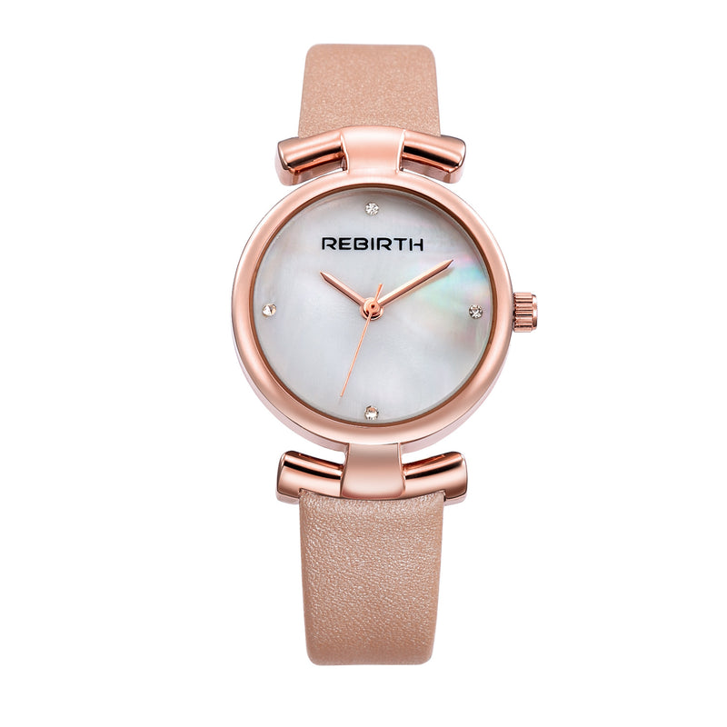 REBIRTH RE049 Simple Design Clock Women Wrist Watch Leather Strap Quartz Watches