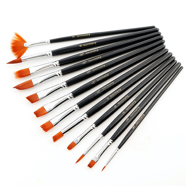 BGLN 021-A0015-T 12 Pcs/set Nylon Hair Short Rod Paint Brushes Flat Painting Brush For Oil Acrylic Brush Pens School Students Art Supplies