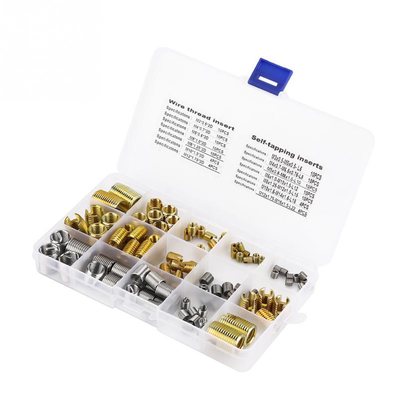 116PCS Self-tapping Thread Slotted Sheath and Wire Threaded Jacket Combination Thread Repair M3-M12 Tools Kit