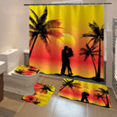 Honana 4PCS Bathroom Waterproof Shower Curtain Summer Seaside Pattern Bathroom Toilet Seat Cover Pedestal Rug Bath Mat