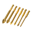 6Pcs 6-12mm Ceramic Tile Glass Drill Bit Set 1/4 Inch Hex Shank Triangle Head Drills