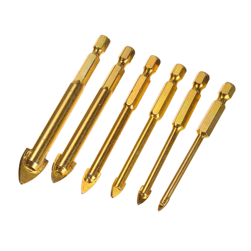 6Pcs 6-12mm Ceramic Tile Glass Drill Bit Set 1/4 Inch Hex Shank Triangle Head Drills