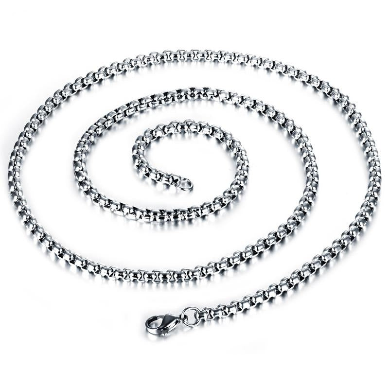 3mm55cm Retro Men's Necklace Square Chain Necklace Polished Stainless Steel Single Chain