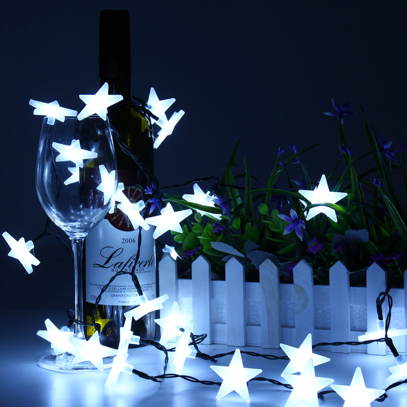 Solar Powered 5M 30LEDs Frosted Five Stars Fairy String Light Christmas Wedding Decor Lamp