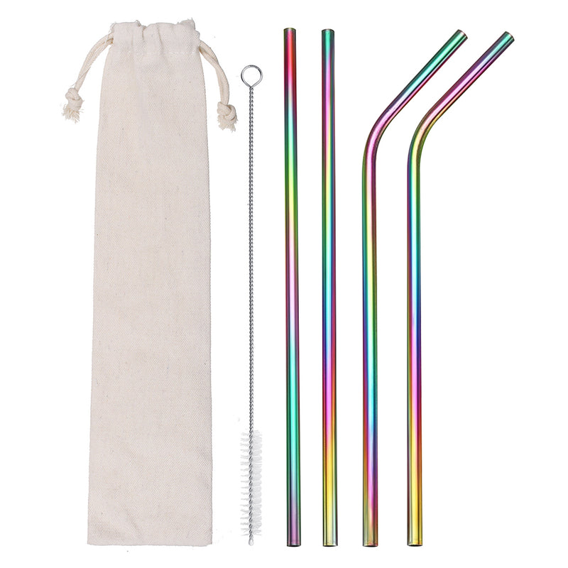 B51135 Stainless Steel Metal Drinking Straw Reusable Straws Cleaner Brush Kit