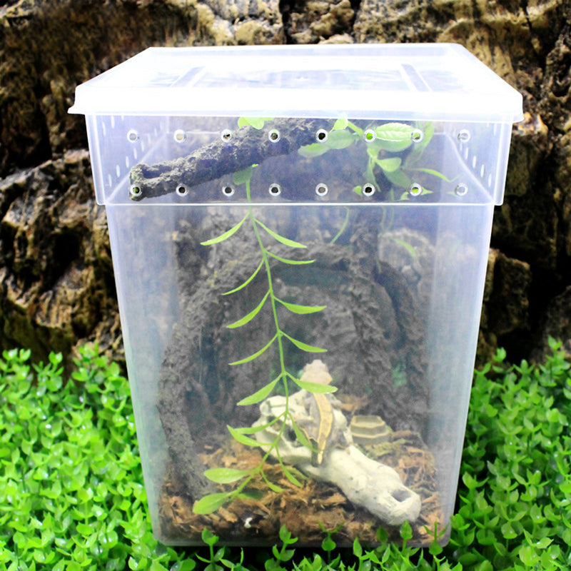 Transparent Plastic Display Box Insect Reptile Breeding Feeding Tub Turtle Tank 20*20*25