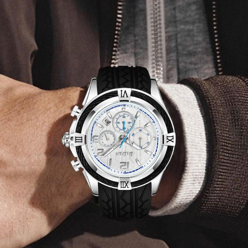 BIDEN 0316 Silicone Watch Band Men Wrist Watch Calendar Sport Quartz Watches