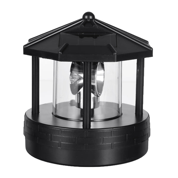 Black LED Solar Powered Lighthouse 360 Rotating Light Outdoor Garden Desk Lamp