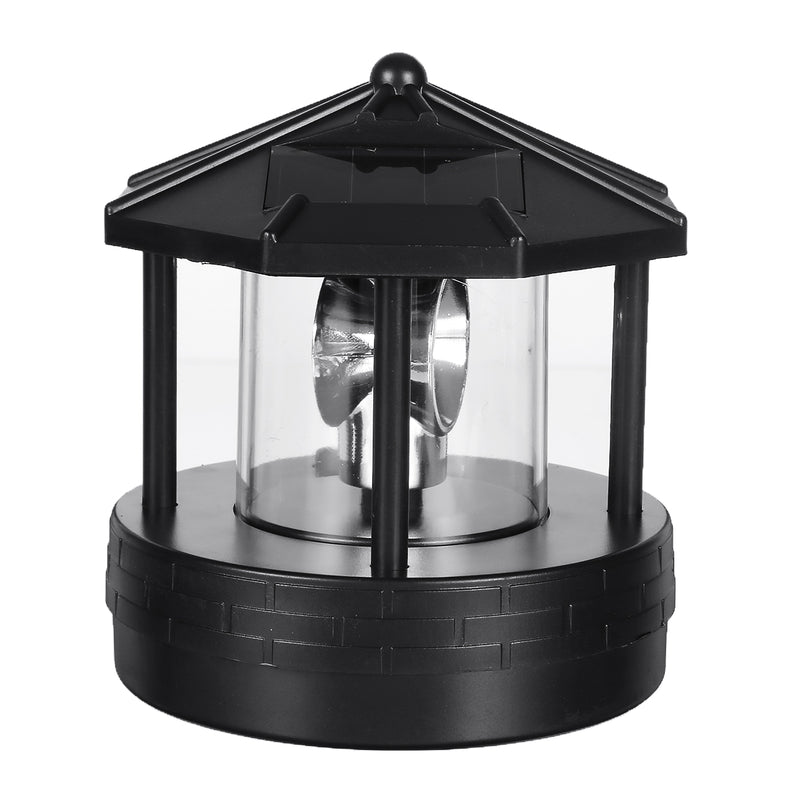Black LED Solar Powered Lighthouse 360 Rotating Light Outdoor Garden Desk Lamp