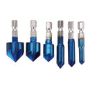 Drillpro 6pcs 6-19mm Countersink Drill Bit 5 Flutes Hex Shank Nano Blue Coated Chamfer Cutter Set