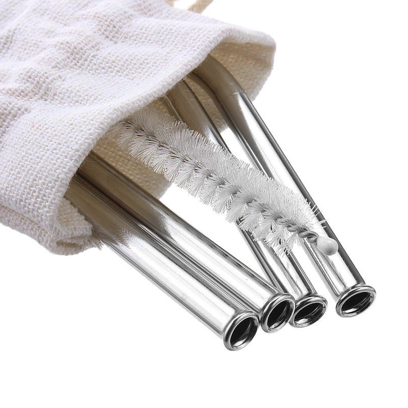 Stainless Steel Metal Drinking Straw Reusable Bar Cocktail Stirrer Eco Friendly Straws Set With Brush