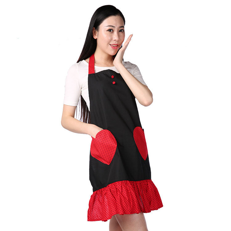 Cute Double Love Pocket Aprons Women Housewife Kitchen Cook New Tool Kitchen Waterproof Aprons