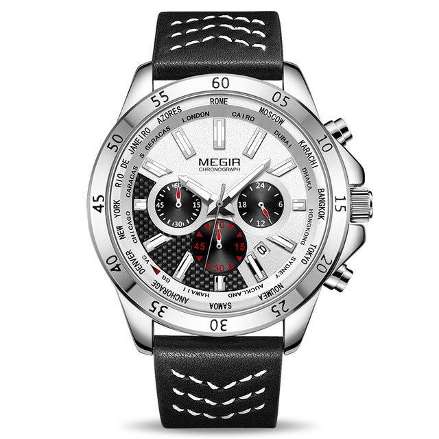 MEGIR 2103 Military Chronograph Calendar Luminous Men Wrist Watch Leather Strap Quartz Watch