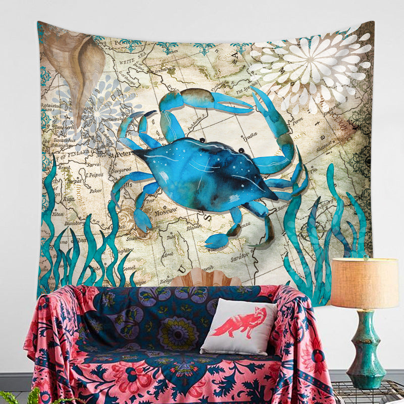 Blue Crab Tapestry Wall Art Hanging for Bedroom Living Room Dorm Wall Blankets