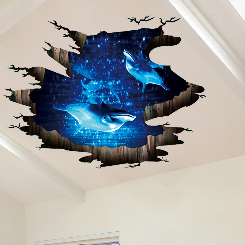 Miico Creative 3D Deep Sea Dolphin Removable Home Room Decorative Wall Floor Decor Sticker