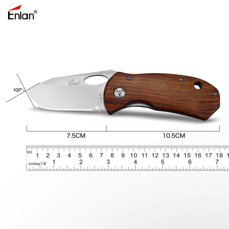 Enlan EL-05 Folding Pocket Knife with 8Cr13Mov Blade Wood Handle Liner Lock Stainless Steel Knife Home Cutter
