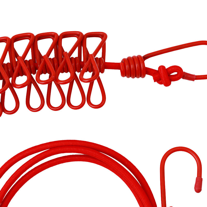 Portable Retractable Clothesline Windproof Stretch Drying Rack 12 Clips Iron-Wire PP Clothesline