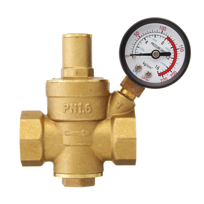 3/4" DN20 Adjustable Brass Water Pressure Reducing Valve with Gauge Regulator Reducer