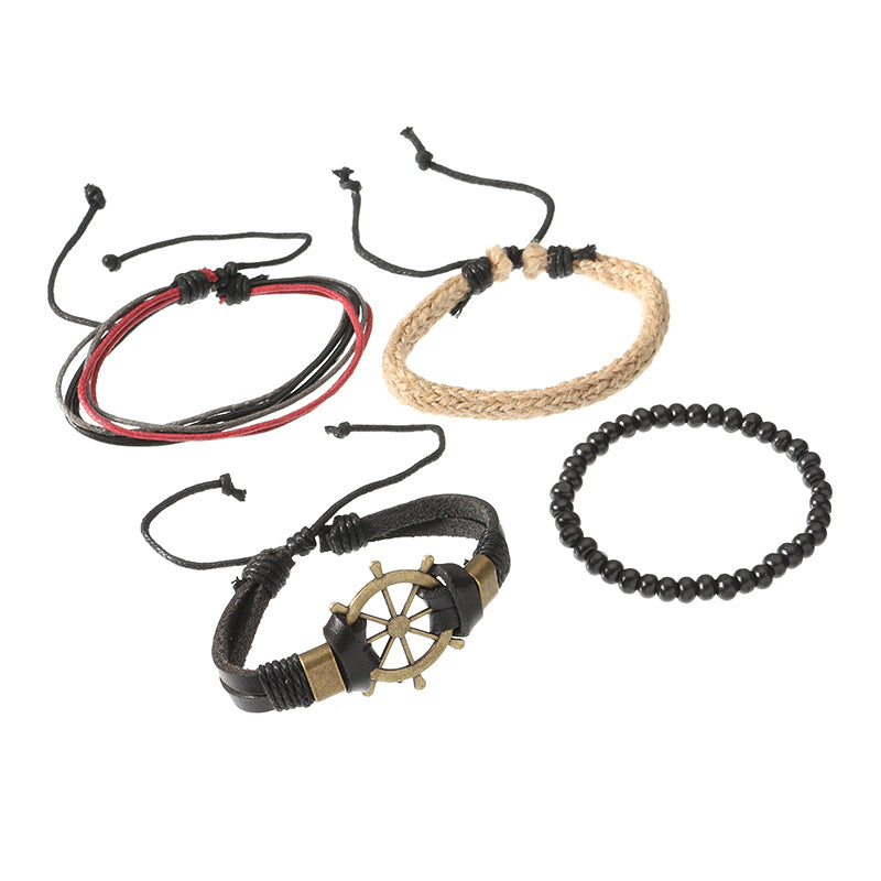 Punk Multilayer Hand Woven Bracelet Rudder Boat Anchor Beaded Bracelet Unisex Wholesale
