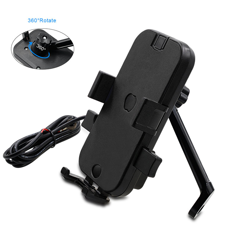 Dual USB Charger CS-344B2 Phone Holder 360 Rotation Stand For Motocycle Bike Rearview Holder For 4''-6.5'' Smart Phone