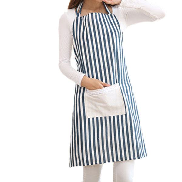Honana KT-AP1 Adjustable Large Size Bib Apron Kitchen Cooking Woman Man Stripe Linen Apron With Pocket