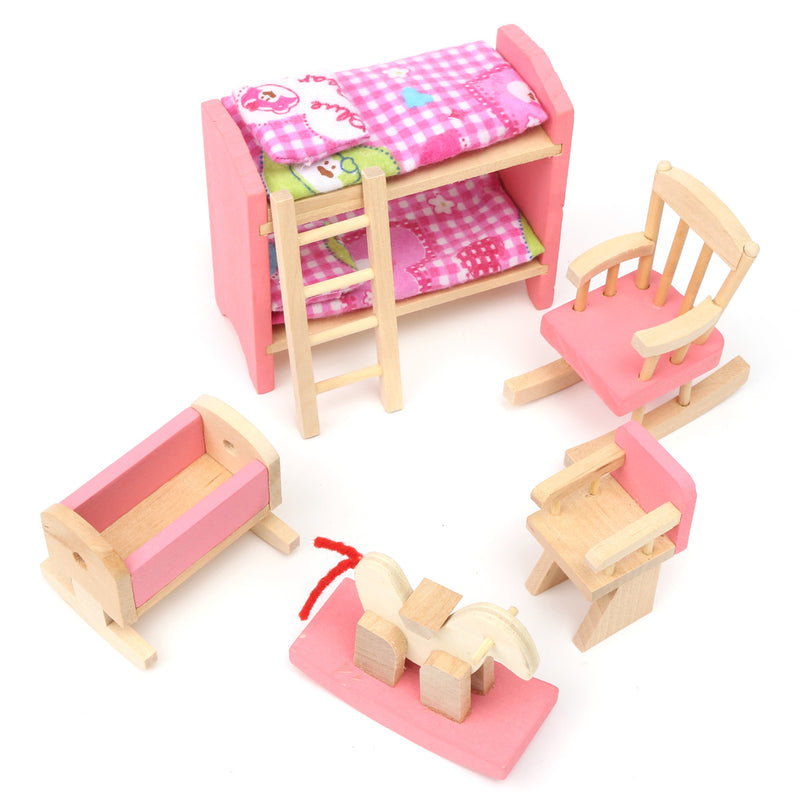 Wooden Doll Set Children Toys Miniature House Family Furniture Kit  Accessories