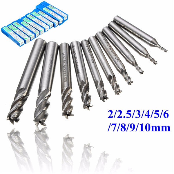 10pcs 2-10mm 4 Flute Milling Cutter HSS-Al  End Mill Cutter CNC Tool