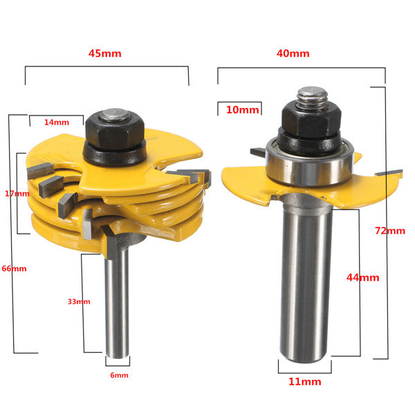 2pcs 1/2 And 1/4 Inch Shank Adjustable Rabbet Router Bit Set For Woodworking
