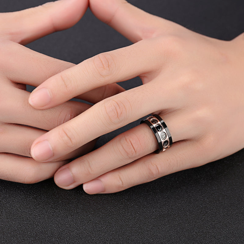 Trendy Stainless Steel Finger Ring Twelve Rome Digital Rotatable Ring for Men