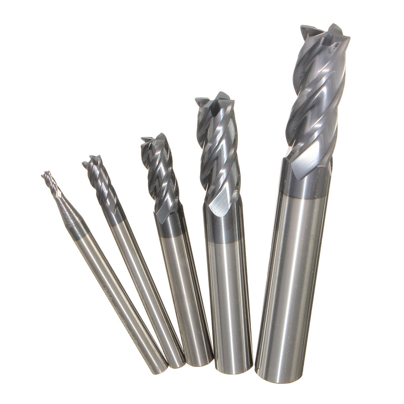 5pcs Tungsten Carbide 4 Flutes End Mill Cutter Straight Shank 2-10mm Milling Cutter Set CNC Tool