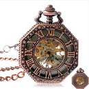 JIJIA JX026 Octagon Shape Red Copper Roman Numerals Dial Mechanical Watch Pocket Watch