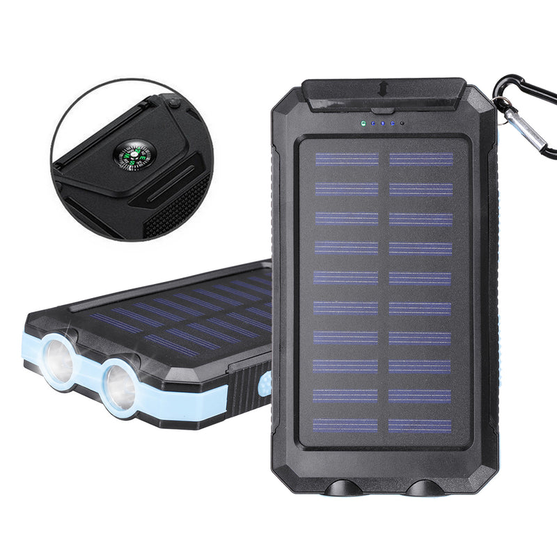 20000mAh Solar Charging Power Bank SOS Mode Portable Cell Phone Solar Charger with Dual USB Charging Ports LED Flashlight Carabiner/Compass