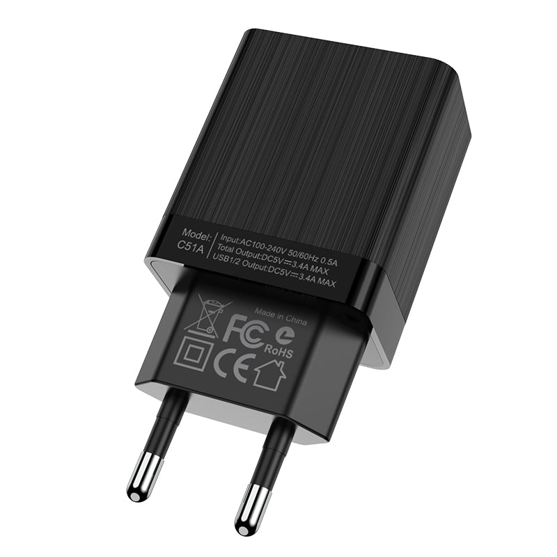 HOCO Dual USB EU Plug Wall Smart Travel USB Charger for Samsung Xiaomi Huawei