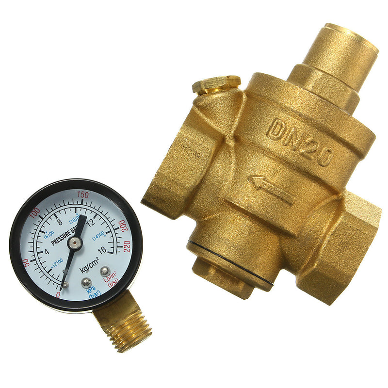 TMOK 1/2" 3/4" 1" Brass Adjustable Water Heater Pressure Reducing Valve with Gauge Meter Safety Relief Valve Pressure Regulator Controller