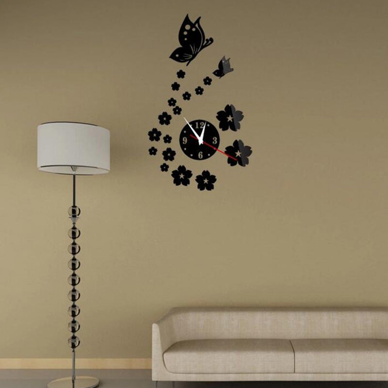 Honana DX-X7 Creative Butterfly 3D Acrylic Mirror Wall Sticker Quartz Clocks Watch Large Home Decor