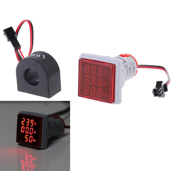 3pcs Geekcreit 3 in 1 AC 60-500V 100A Voltmeter Ammeter HZ Hertz Frequency Meter 22mm Digital Current Voltage Amp Signal Light Red LED Lamp Indicator with CT