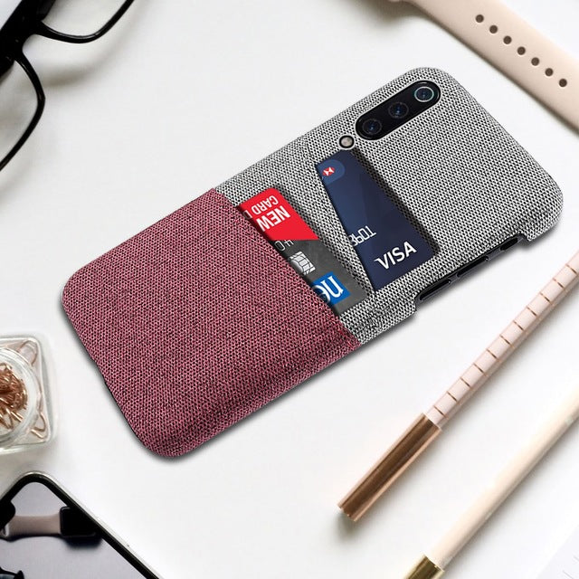 Bakeey Fabric Cloth Woven Double Card Holder Slim Hard PC Protective Case For Xiaomi Mi9 Mi 9 / Xiaomi Mi9 Mi 9 Transparent Edition