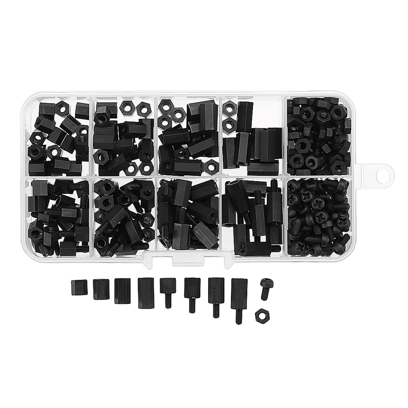 Suleve M3NH1 M3 Nylon Screw Black Hex Screw Nut Nylon PCB Standoff Assortment Kit 300pcs