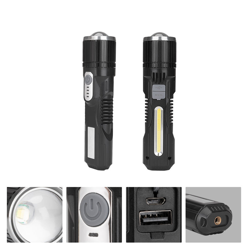 T6+COB 5Modes Zoomable USB Rechargeable LED Flashlight Outdoor 18650 Flashlight with Tripod
