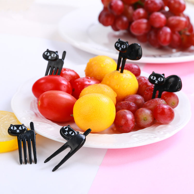 6Pcs Mini Animal Fork Fruit Picks Cute Cartoon Black Cat Children Fork Toothpick Novelties Toys