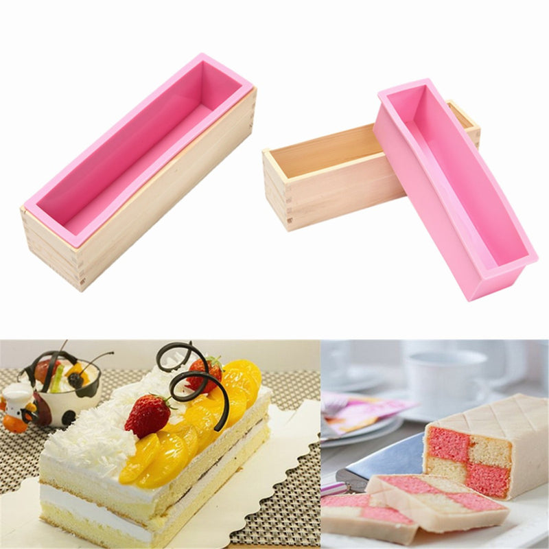 Silicone Loaf Bread Cake Mold Soap Making Mould Biscuit Baking Tool with Wooden Box