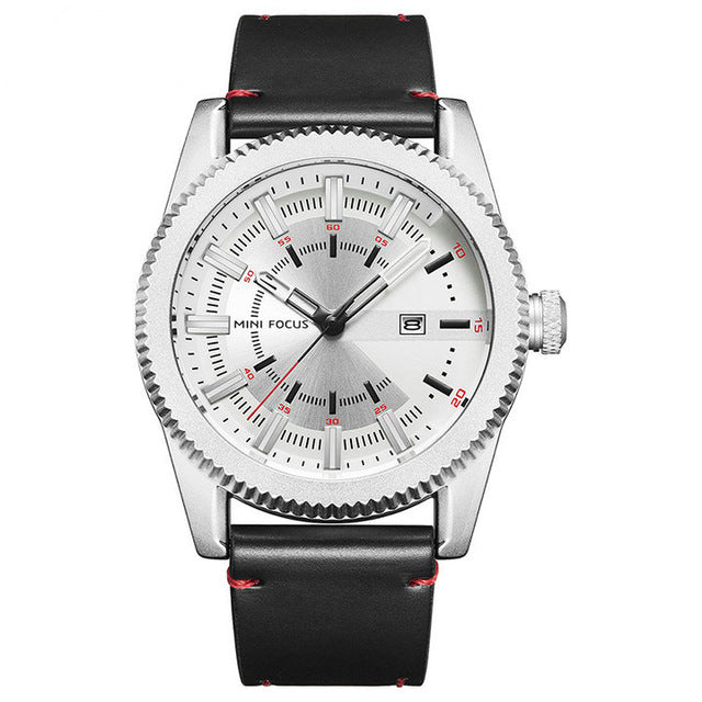 MINI FOCUS MF0168G Date Calendar Display Waterproof Military Style Leather Strap Men Watach Quartz Watch
