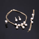 Luxury Bridal Jewelry Pearls 18K Gold Charm Necklace Bracelet Earrings Ring Set for Women