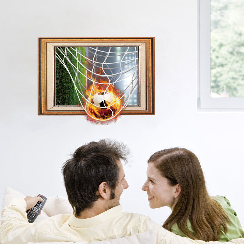 Miico Creative 3D Fire Football Frame PVC Removable Home Room Decorative Wall Floor Decor Sticker