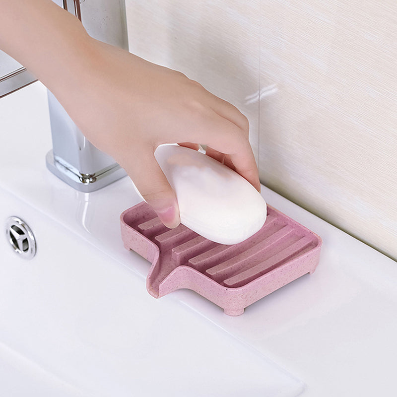 Bathroom Soap Box Wheat Straw Soap Dishes Bath Tools Storage Non-slip Grooved Drain Soap Shelf